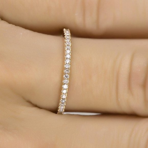 18K Yellow Gold Diamond Eternity Stackable Ring - Picture 1 of 2